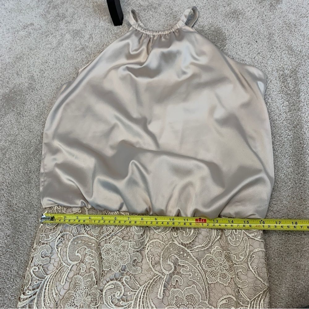 Adrianna Papell evening cream satin crochet lace halter dress Sz 6 - Picture 9 of 12